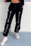 Black Fashion Casual Solid Hot Drill Regular Mid Waist Conventional Trousers