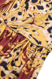 Blue Sexy Print Hollowed Out Patchwork Oblique Collar Straight Dresses