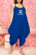 Blue Fashion Casual Print Letter Spaghetti Strap Jumpsuits
