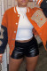 Orange Casual Street Patchwork Buckle Outerwear