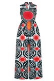 Light Blue Vacation Print Patchwork O Neck Straight Jumpsuits