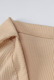 Khaki Casual Solid Patchwork V Neck Long Sleeve Two Pieces