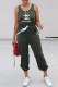 Ink Green Fashion Casual Print Letter O Neck Jumpsuits