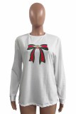 White Fashion Casual Print Basic O Neck Long Sleeve Dresses