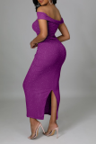 Pink Sexy Patchwork Hollowed Out Off the Shoulder Pencil Skirt Dresses