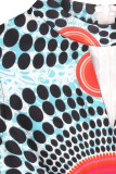 Light Blue Vacation Print Patchwork O Neck Straight Jumpsuits