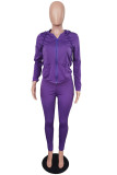 Purple Fashion Casual Solid Basic Hooded Collar Long Sleeve Two Pieces