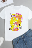 White Fashion Street Print Letter O Neck T-Shirts