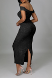 Pink Sexy Patchwork Hollowed Out Off the Shoulder Pencil Skirt Dresses