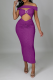 Purple Sexy Patchwork Hollowed Out Off the Shoulder Pencil Skirt Dresses
