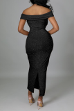 Pink Sexy Patchwork Hollowed Out Off the Shoulder Pencil Skirt Dresses