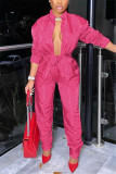 Red Sexy Casual Solid Basic Long Sleeve Two Pieces