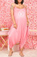 Pink Fashion Casual Print Letter Spaghetti Strap Jumpsuits