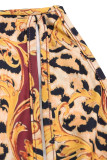 Blue Sexy Print Hollowed Out Patchwork Oblique Collar Straight Dresses