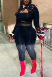 Black Solid Patchwork See-through Square Collar Skinny Jumpsuits