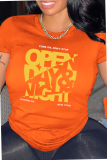 Orange Fashion Street Print Patchwork Letter O Neck T-Shirts