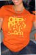 Orange Fashion Street Print Patchwork Letter O Neck T-Shirts