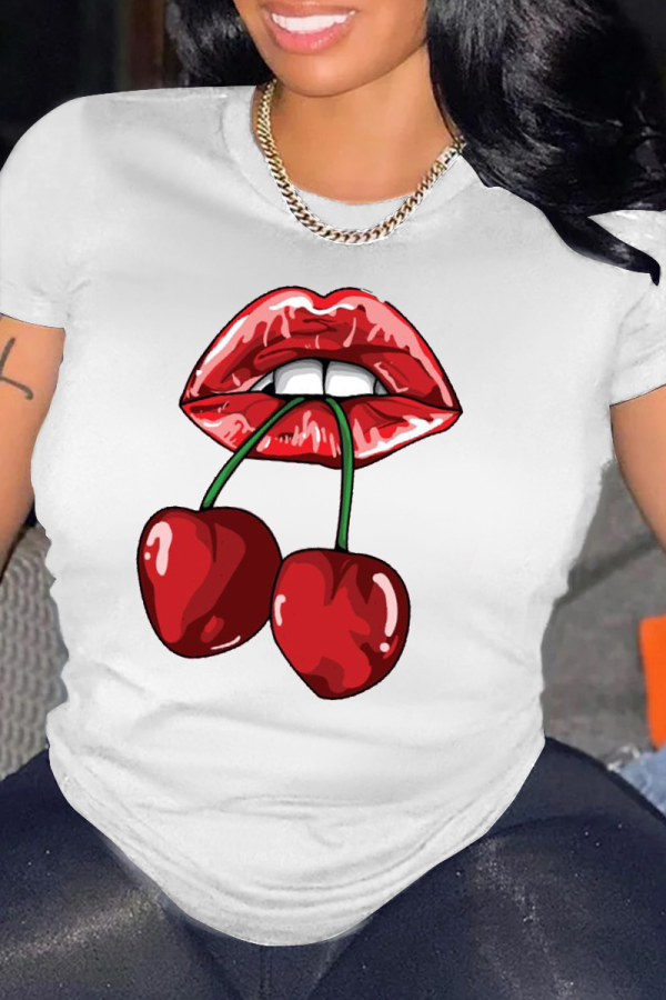 White Fashion Street Print Patchwork O Neck T-Shirts