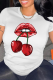 White Fashion Street Print Patchwork O Neck T-Shirts