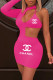 Rose Red Fashion Sexy Print Letter O Neck One Step Skirt Dresses