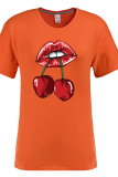 White Fashion Street Print Patchwork O Neck T-Shirts