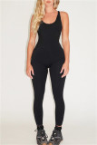 Black Sexy Casual Sportswear Solid Backless U Neck Skinny Jumpsuits