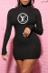 Black Fashion Sexy Print Letter O Neck Dresses