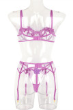 Purple Fashion Sexy Embroidery Split Joint See-through Backless Lingerie