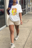 White Fashion Street Print Letter O Neck T-Shirts