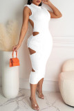 Red Sexy Solid Hollowed Out Backless O Neck A Line Dresses
