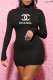 Black Fashion Sexy Print Letter O Neck Dresses