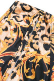 Blue Sexy Print Hollowed Out Patchwork Oblique Collar Straight Dresses
