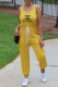 Yellow Fashion Casual Print Letter O Neck Jumpsuits