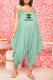 Green Fashion Casual Print Letter Spaghetti Strap Jumpsuits
