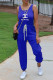 Blue Fashion Casual Print Letter O Neck Jumpsuits