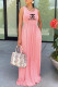 Pink Fashion Casual Print Letter O Neck Straight Dresses