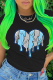Black Fashion Casual Print Patchwork O Neck T-Shirts