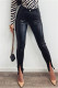 Black Fashion Casual Solid Slit Skinny Mid Waist Pencil Trousers
