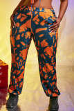 Orange Fashion Casual Print Basic Regular High Waist Conventional Full Print Bottoms