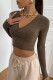 Brown Fashion Casual Solid Patchwork V Neck Tops