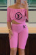Pink Fashion Casual Print Letter Off the Shoulder Short Sleeve Two Pieces