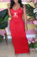 Red Fashion Sexy Print Letter Spaghetti Strap One Step Skirt Dresses