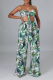 Green Vacation Print Bandage Strapless Sleeveless Two Pieces