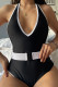 Black Sexy Solid Patchwork Swimwears