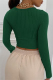 Green Fashion Casual Solid Patchwork V Neck Tops