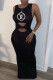 Black Fashion Print Letter O Neck One Step Skirt Dresses
