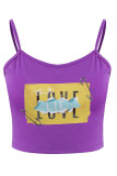 Purple Sexy Casual Print Spaghetti Strap Tops