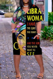 Multicolor Fashion Casual Print Basic V Neck Short Sleeve Dress