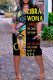 Black Yellow Fashion Casual Print Basic V Neck Short Sleeve Dress