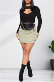Black Sexy Casual Solid Hollowed Out O Neck Long Sleeves Skinny Romper
